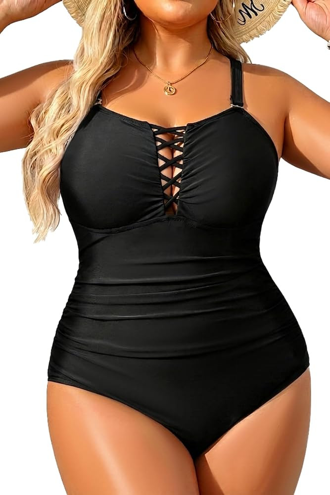 Women Plus Size One Piece Swimsuits Tummy Control Bathing Suits Vintage Swimwear | Amazon (US)