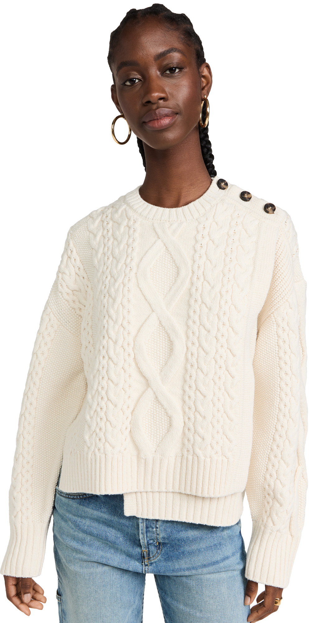 Wool Front Overlay Cable Sweater | Shopbop
