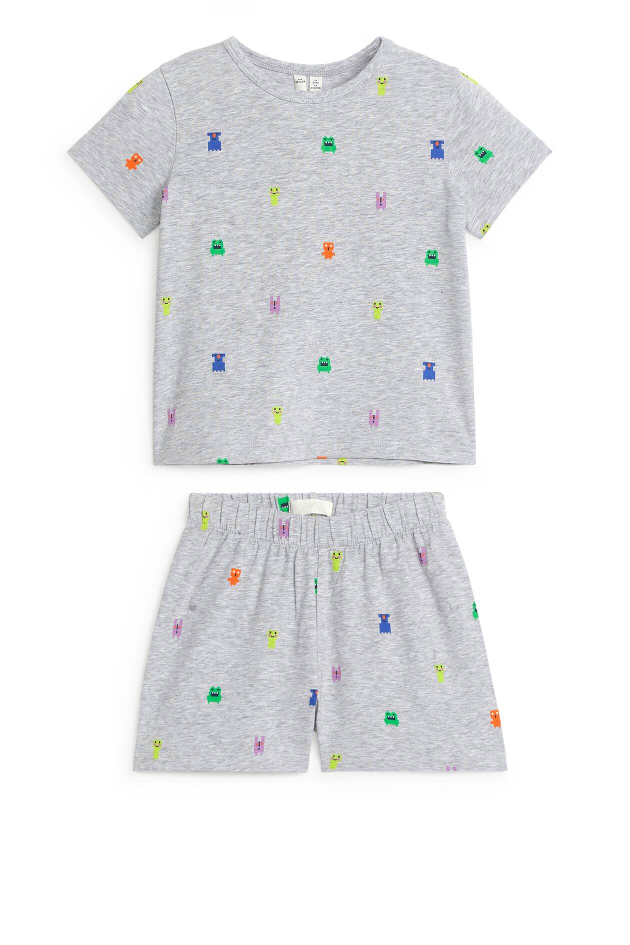 Zweiteiliger kurzer Pyjama aus Jersey - Normale Bundhöhe - Rundausschnitt - Graumeliert - Kids |... | H&M (DE, AT, CH, NL, FI)