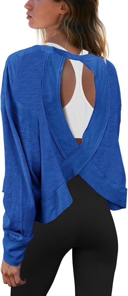 Panadila Womens Open Back Workout Top Long Sleeve Athletic Shirts Casual Crop Running Tee Y2k Yog... | Amazon (US)