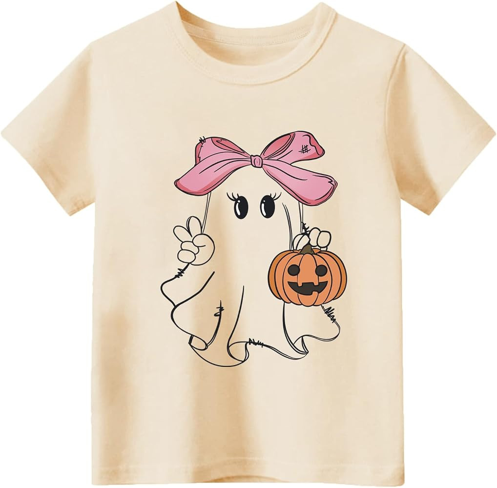 Toddler Girls Halloween Shirt Cute Ghost B00 Tshirt Kids Outfits Short Sleeve Tees Tops 2-7Years | Amazon (US)