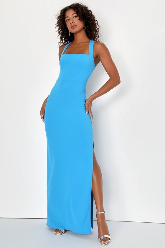 Glamorous Dedication Blue Sleeveless Column Maxi Dress | Lulus