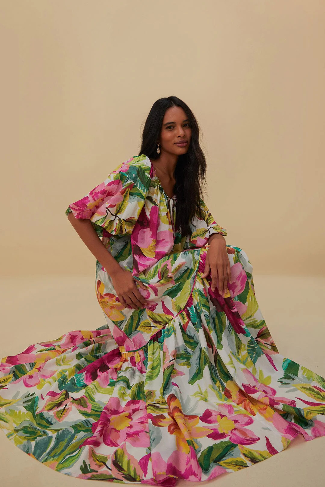 Off-White Painted Flowers Maxi Dress | FarmRio (US)