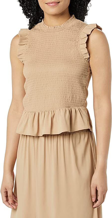 Amazon.com: Goodthreads Women's Georgette Smocked-Front Ruffle Sleeveless Shirt, Mushroom Brown, ... | Amazon (US)