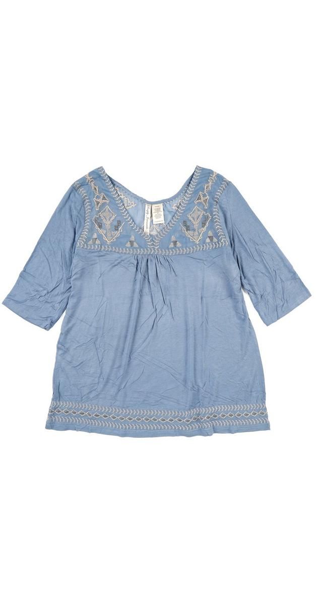 Women's Embroidered Blouse - Chambray Blue-blue-1355556762136  | Burkes Outlet | bealls