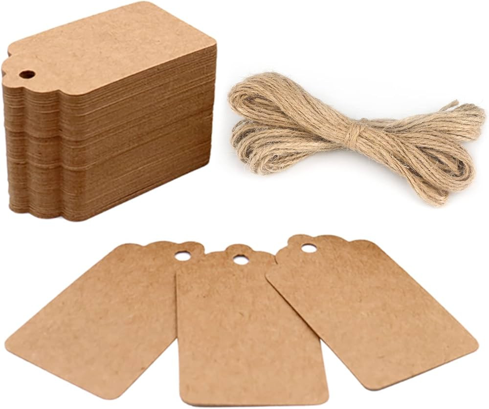 G2PLUS 100PCS Kraft Paper Gift Tags with String, 2.8''×1.6'' Blank Gift Tags, Marking Price Tags... | Amazon (US)