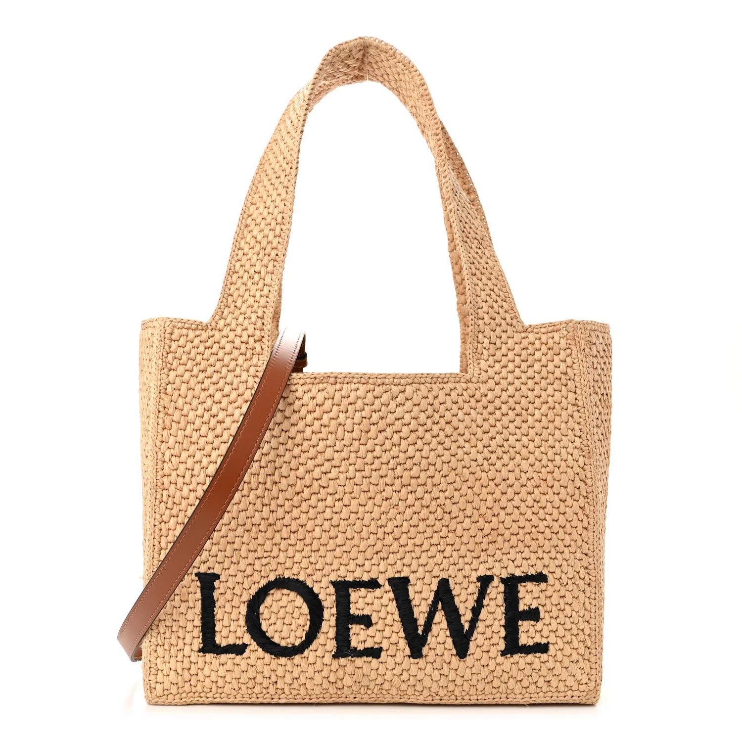 Raffia Small Paula's Ibiza Logo Tote Natural Tan | FASHIONPHILE (US)