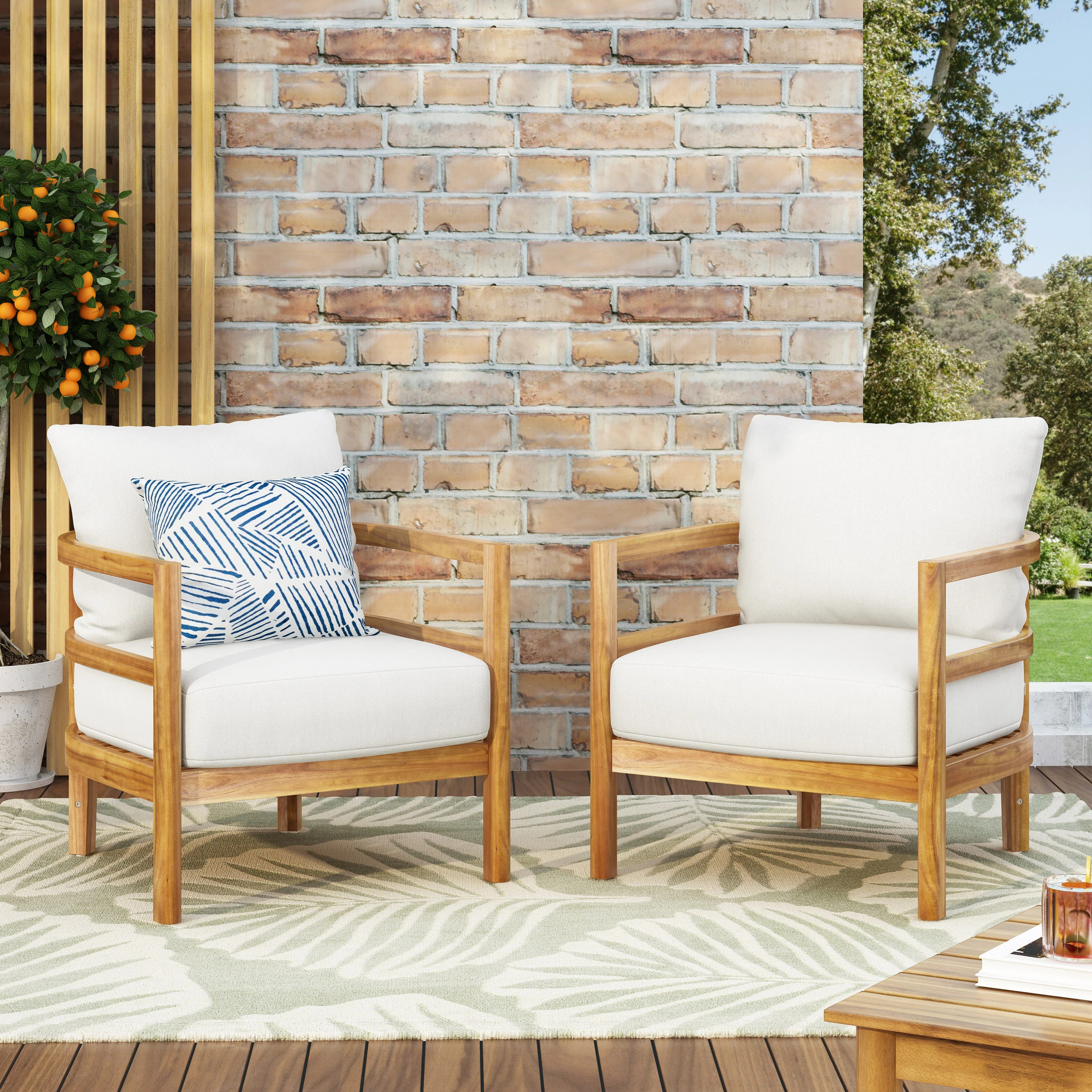 Ellendale Outdoor Acacia Wood Outdoor Club Chairs with Cushion by Christopher Knight Home | Bed Bath & Beyond