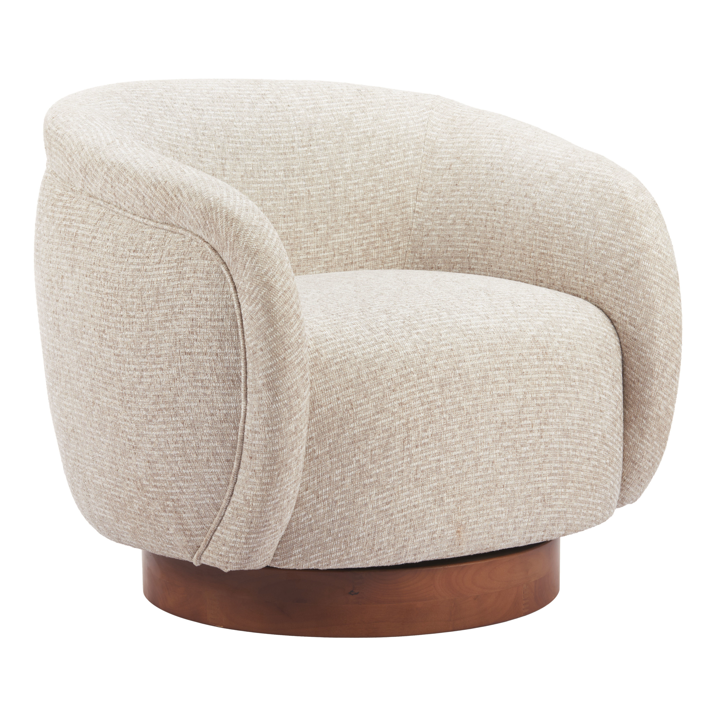 Marvin Cream and Elm Wood Base Upholstered Swivel Chair | World Market