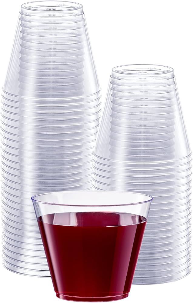 Comfy Package Clear Hard Plastic Cups/Tumblers [9 oz. Squat - 100 Count] Small Disposable Party C... | Amazon (US)