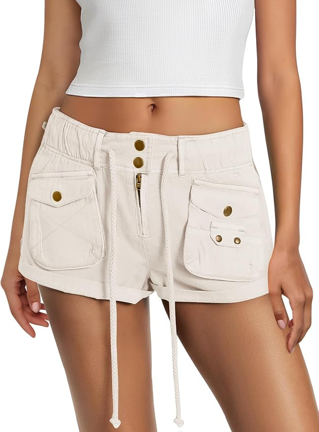 Yanekop Womens Cargo Shorts Casual Comfy Low Rise Drawstring Elastic Waist Shorts with Pockets Va... | Amazon (US)