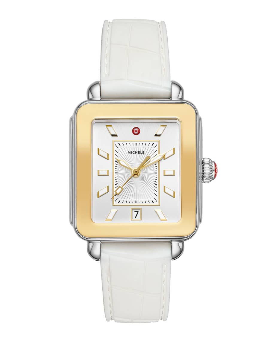 MICHELE Deco Sport Two-Tone Watch w/ Silicone Strap, White | Neiman Marcus