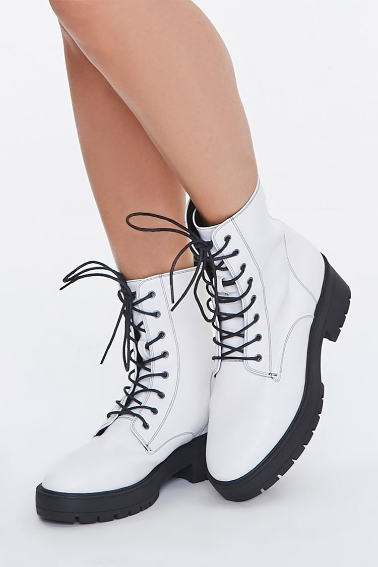 Faux Leather Lace-Up Ankle Boots | Forever 21 (US)