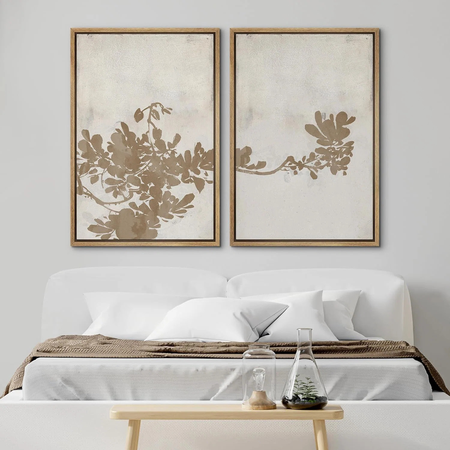 Leaves "Distressed Tan Brown Neutral Artwork, Classic Minimalist Wall Pictures, Framed Canvas Gic... | Wayfair North America