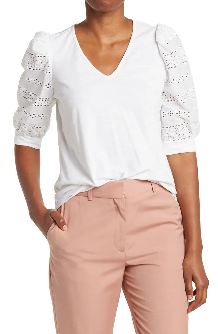 CHENAULT V-Neck Eyelet Puff Sleeve Top | Nordstromrack | Nordstrom Rack