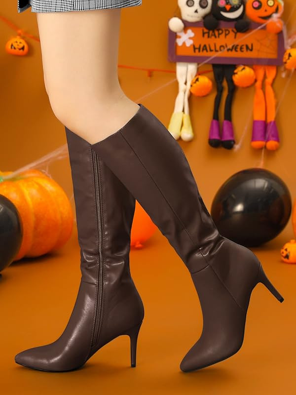 Allegra K Women's High Heels Pointed Toe Stiletto Heel Knee High Boots | Amazon (US)