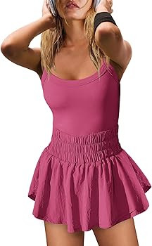 ReachMe Womens Workout Romper Athletic Dress One Piece Jumpsuits Sleeveless Running Skortsie Acti... | Amazon (US)