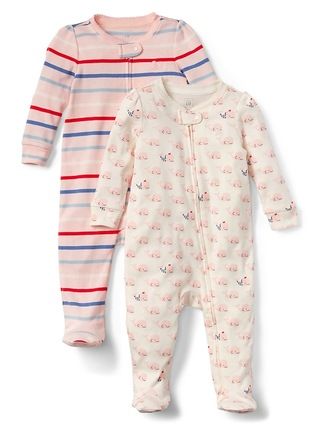 Gap Baby Print Footed One-Piece (2-Pack) Ivory Frost Size 0-3 M | Gap US