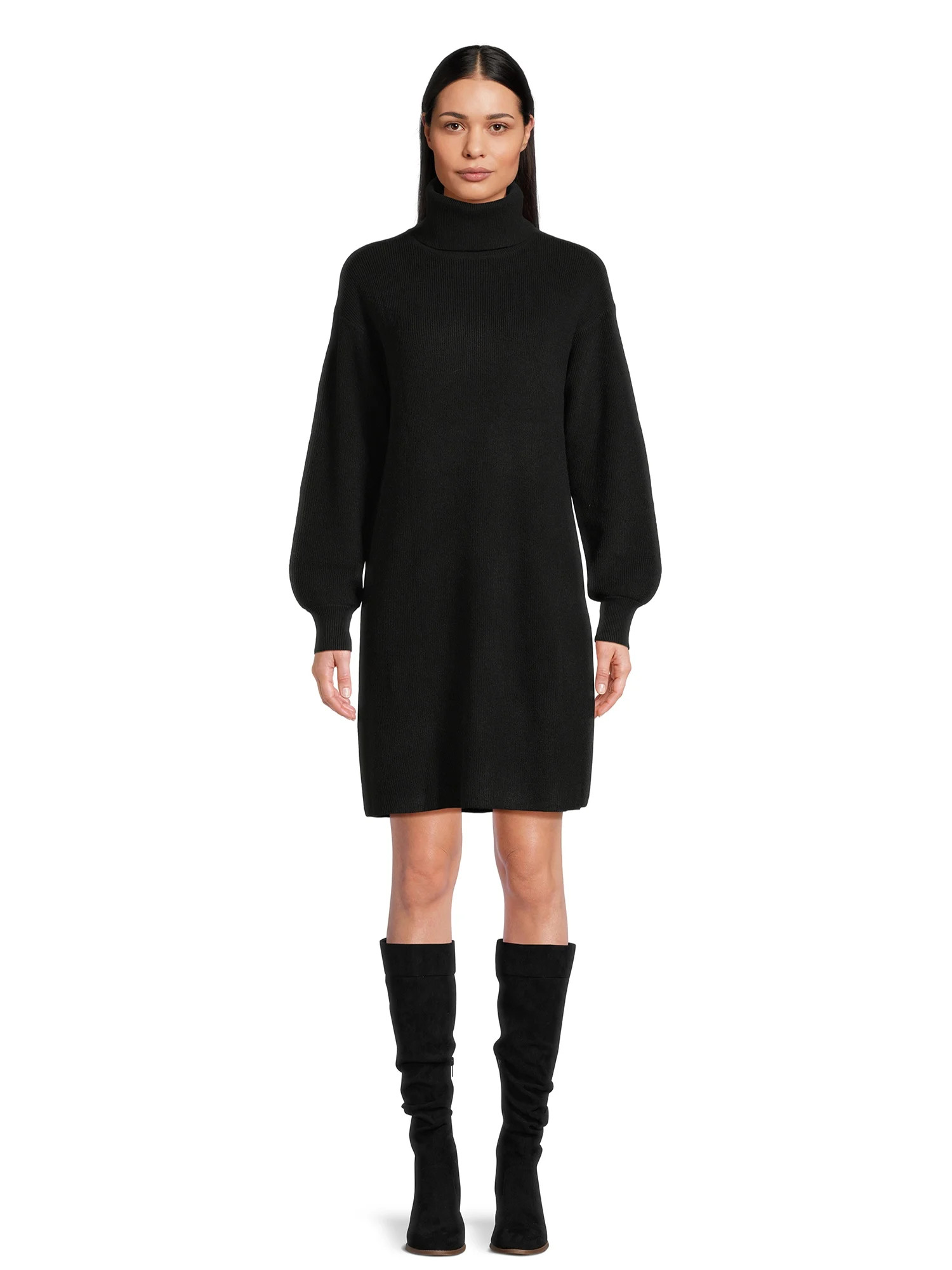 Time and Tru Women's Ribbed Knit Turtleneck Dress, Sizes S-XXXL | Walmart (US)