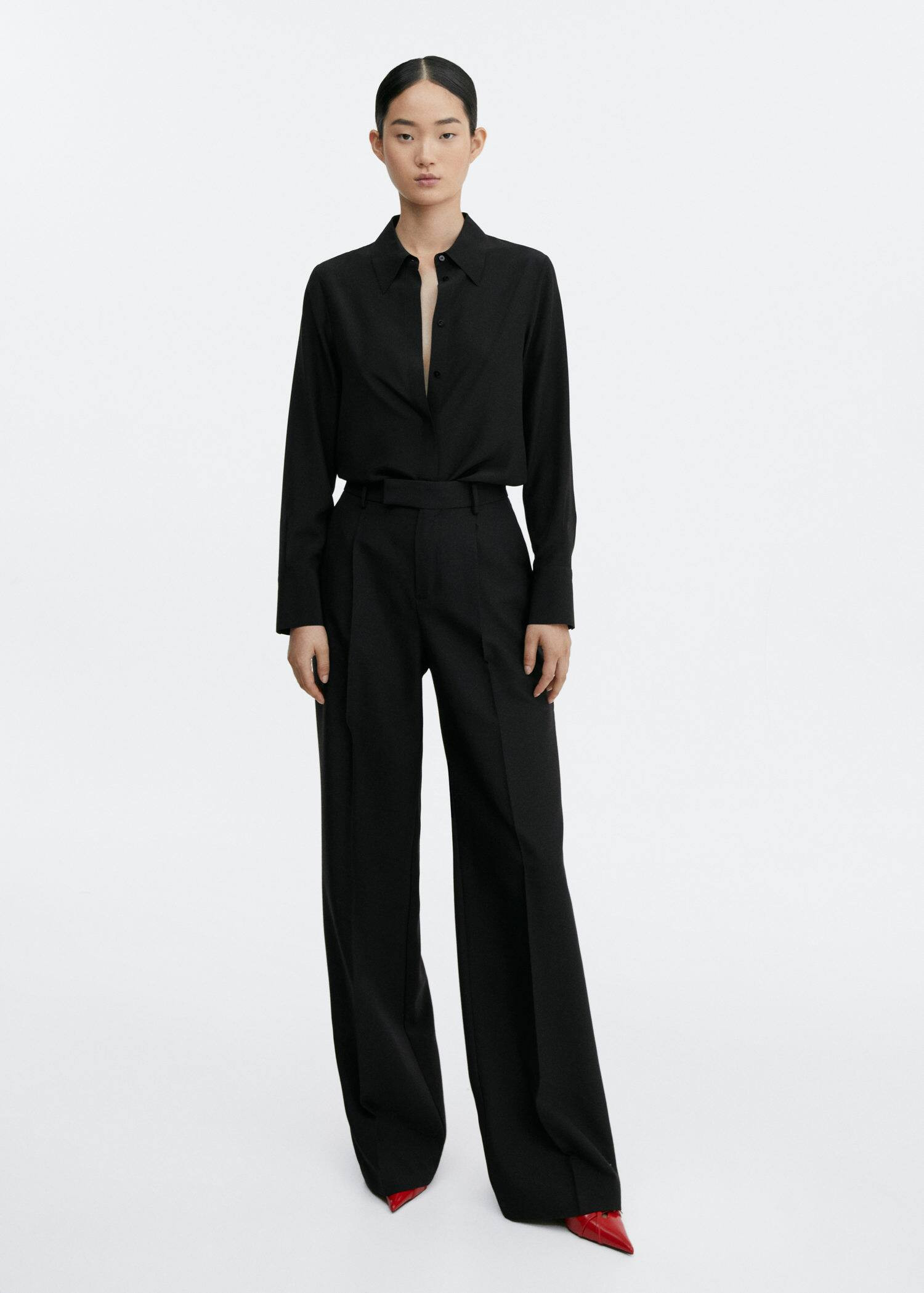 Silk shirt with hidden buttons REF. 57055983-CHEMY-LM | MANGO (US)