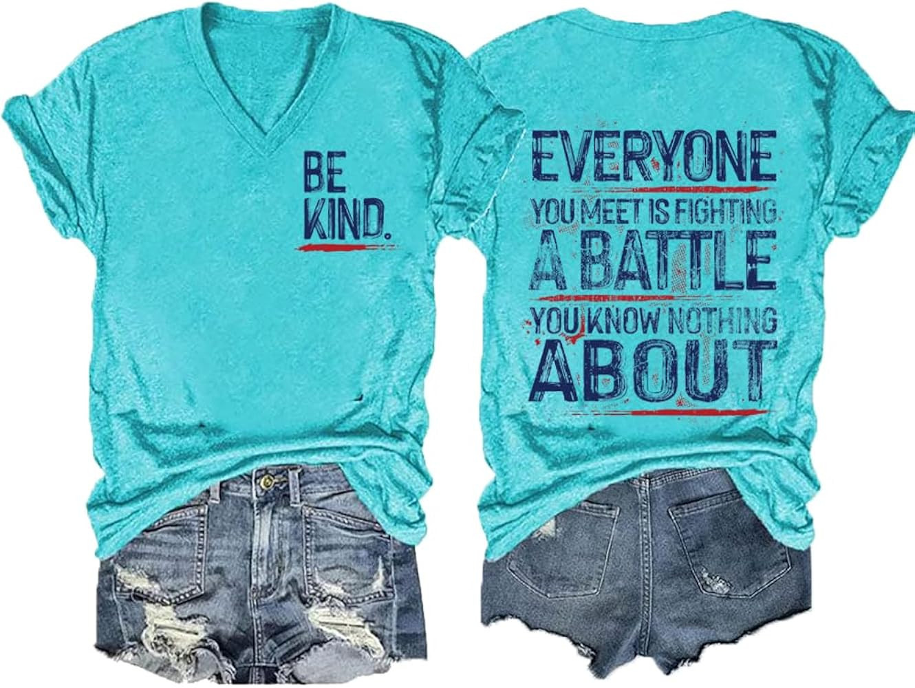 Be Kind Everyone is Fighting A Battle Shirt V Neck Be Kind Tshirt Women Plus Size Inspirational T... | Amazon (US)