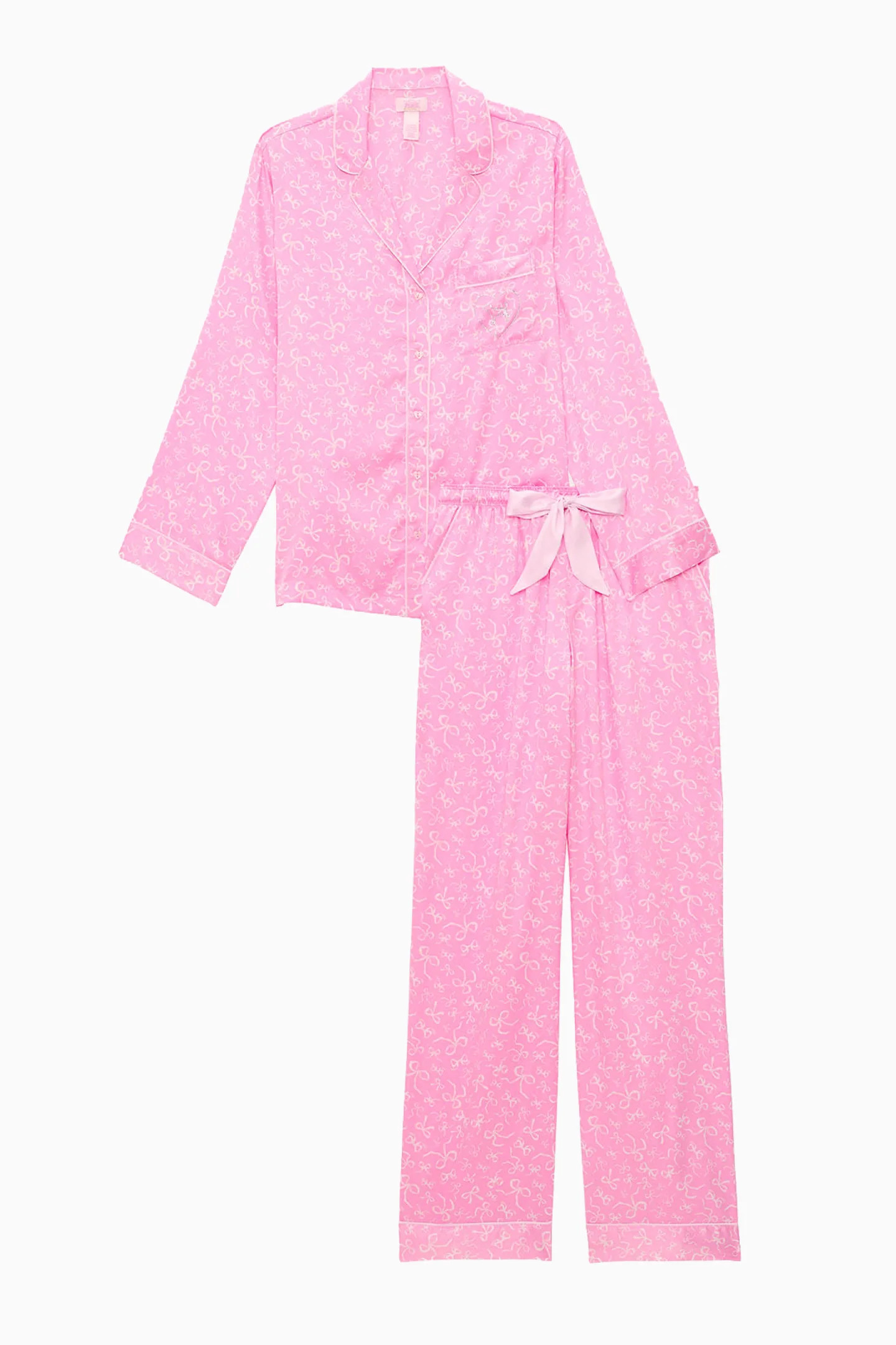 PINK x LoveShackFancy Satin PJ Set - TOSSED BOWS / XXS | LoveShackFancy