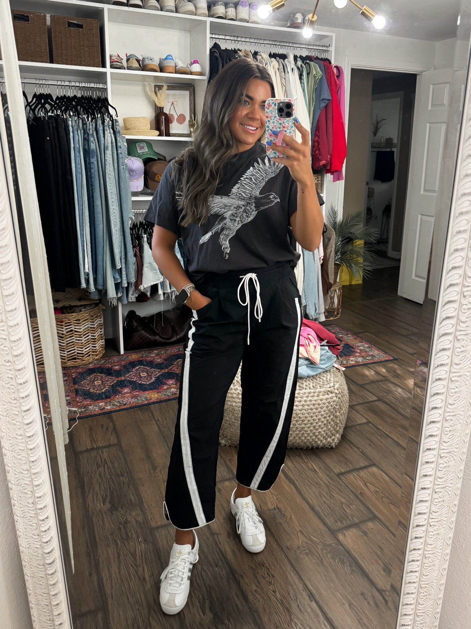 Graphic tee- size small
Track pants- size xs

Adidas sneakers, NSale, Nordstrom sale

#LTKStyleTip #LTKShoeCrush #LTKSaleAlert