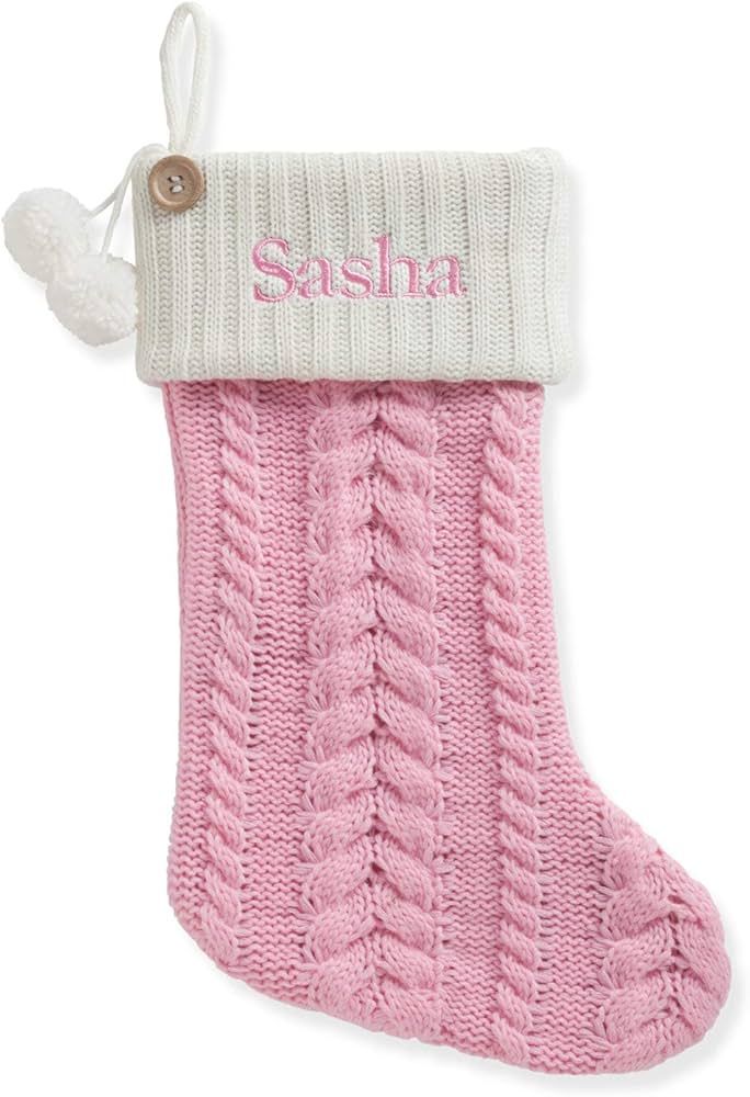 Personalized Planet Traditional Pink Cable Knit Christmas Stocking with Custom Name Embroidery | ... | Amazon (US)