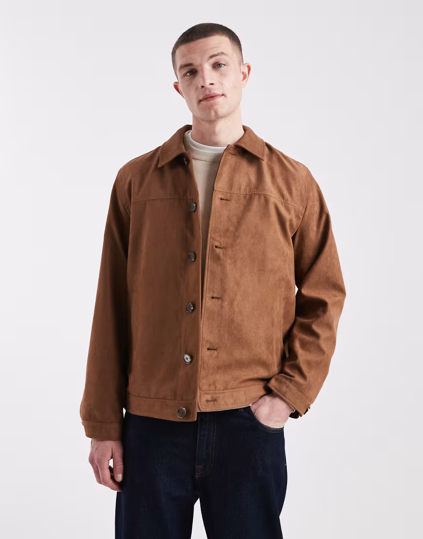 Jack & Jones faux suede jacket in brown | ASOS (Global)