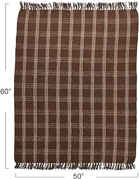 Creative Co-Op Recycled Cotton Blend Throw Blanket with Fringe, Brown Plaid | Amazon (US)