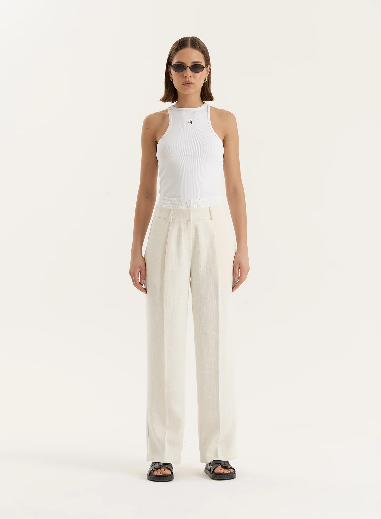 Cream Wide Leg Tailored Trouser- Georgia | 4th & Reckless