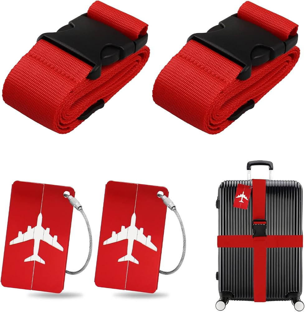 Koffergurt Kofferanh\u00e4nger Set, 2 St\u00fcck gep\u00e4ckband mit 2 St\u00fcck Gep\u00e4ckanh\... | Amazon (DE)