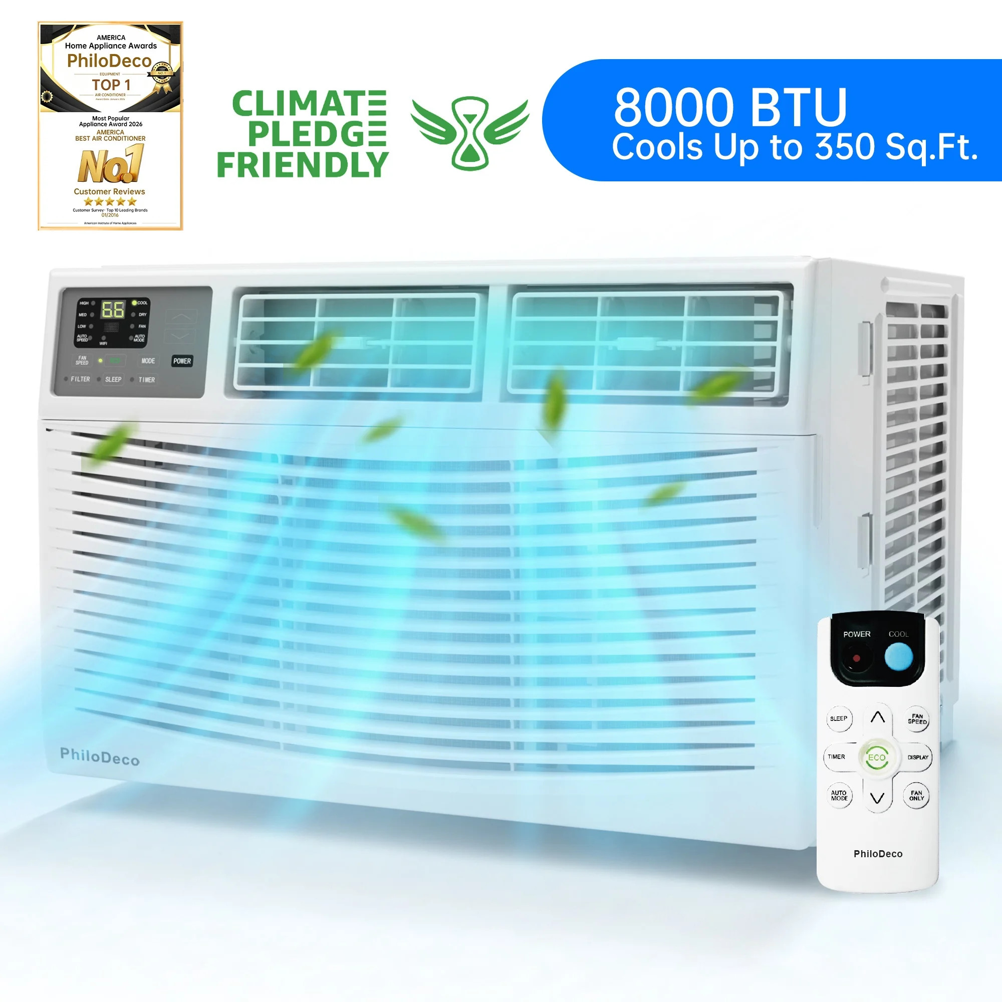 PhiloDeco 8000 BTU Window Air Conditioner 350 Sq. ft. Intelligent, LED Display Screen, with Remot... | Walmart (US)