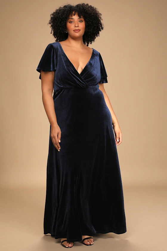 Absolutely Amazed Navy Blue Velvet Flutter Sleeve Maxi Dress | Lulus (US)