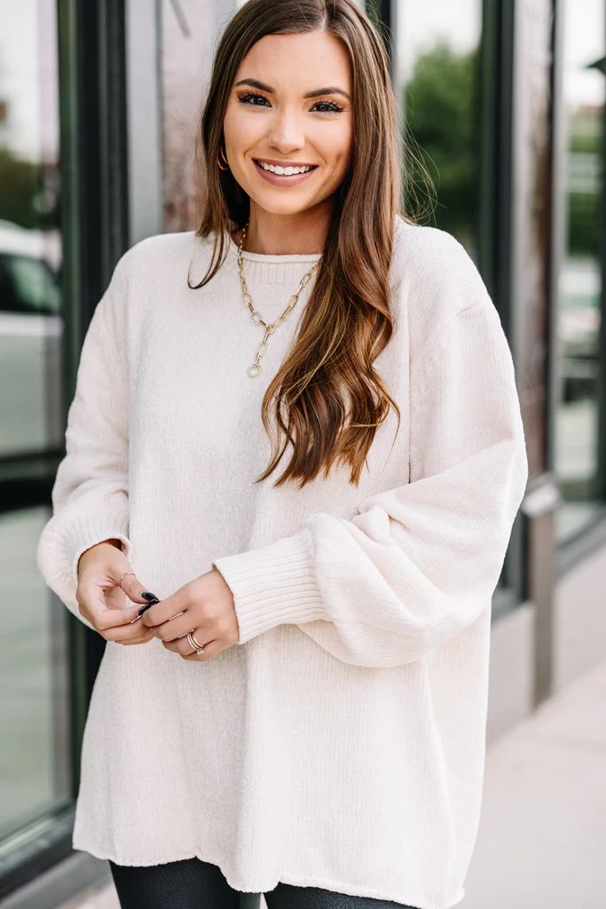 Do Me A Favor Oatmeal White Chenille Sweater | The Mint Julep Boutique