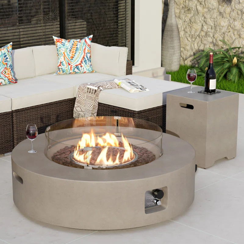 Kinzie Round Concrete Propane Smokeless Fire Pit Table | Wayfair North America