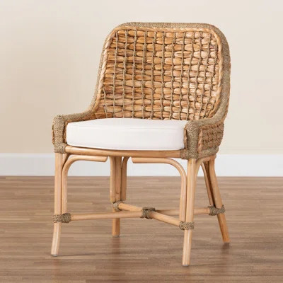 Kyle Modern Bohemian Natural Brown Woven Rattan and Seagrass Dining Side Chair with Cushion | Wayfair North America