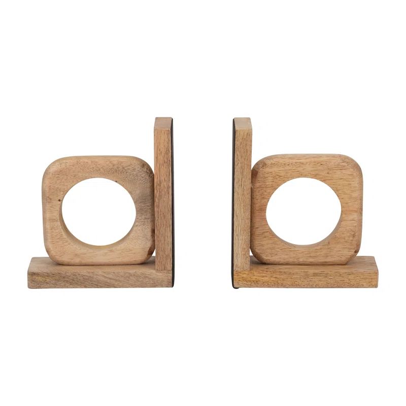 Wood, Set Of 2 5" Cut Out Sqaure Bookend, Natural (Set of 2) | Wayfair North America