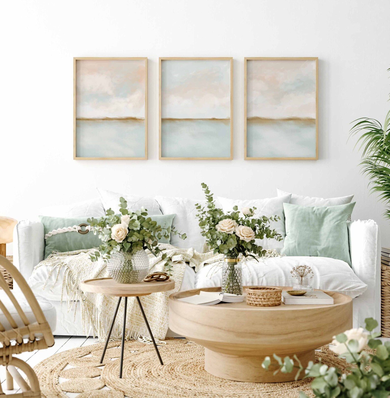 Blush Pink Blue Abstract Landscape Printable Art Prints Set of 3, Minimalist Gallery Wall Set, 3 ... | Etsy (US)