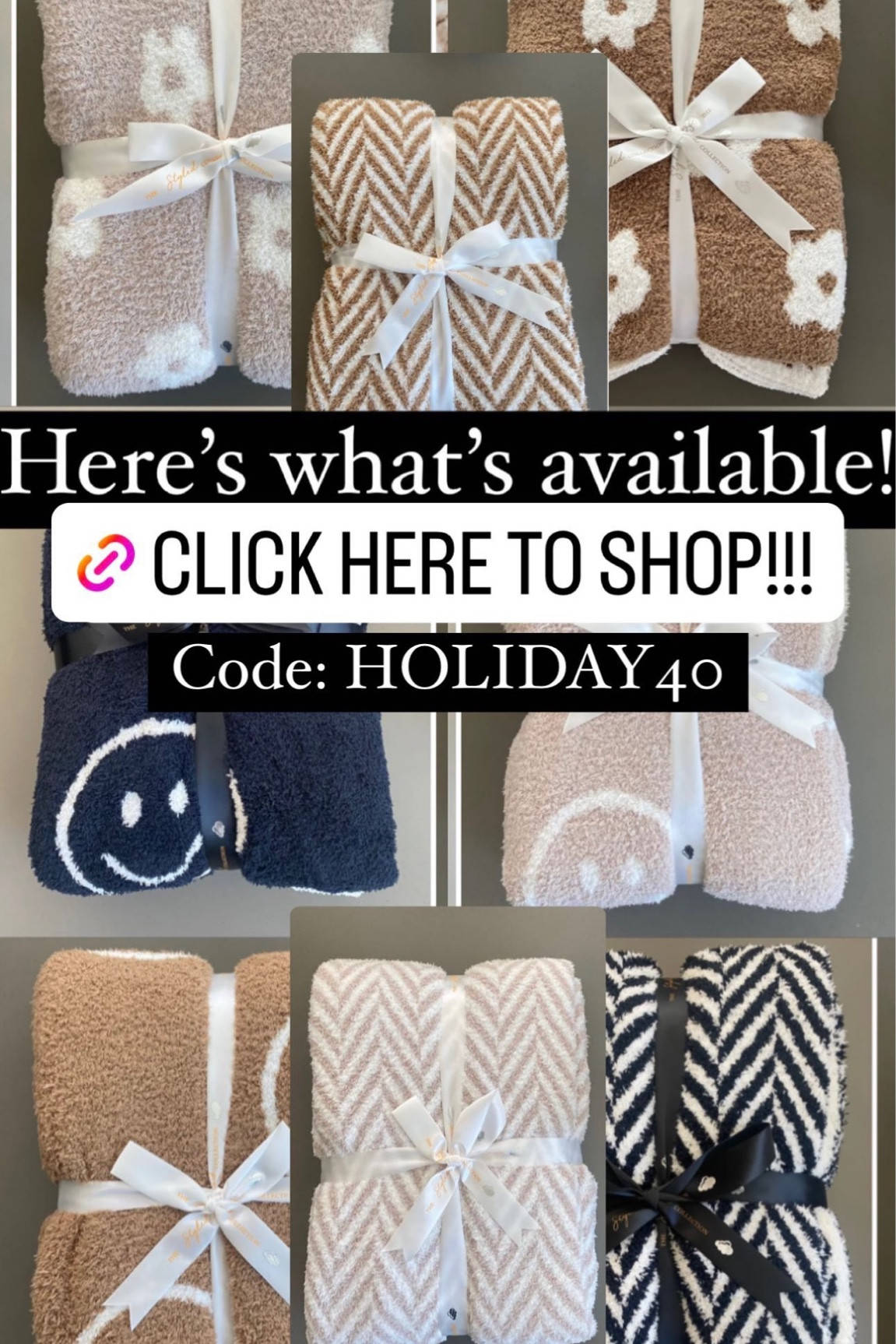 Some of the styles from my blanket collection are available!! Shop with code HOLIDAY40 for 40% off!!

#kozy #barefootdreamsdupe #dupe #salealert #smileyface #blanket 

#LTKCyberweek #LTKHoliday #LTKSeasonal