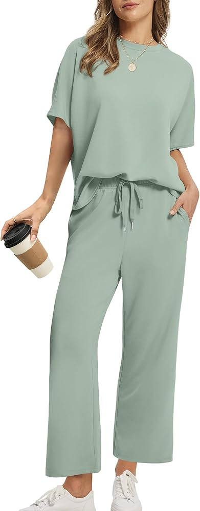 Sampeel Two Piece Sets for Women Summer Outfits Oversized Wide Leg Crop Pants Lounge Sets Airport... | Amazon (US)