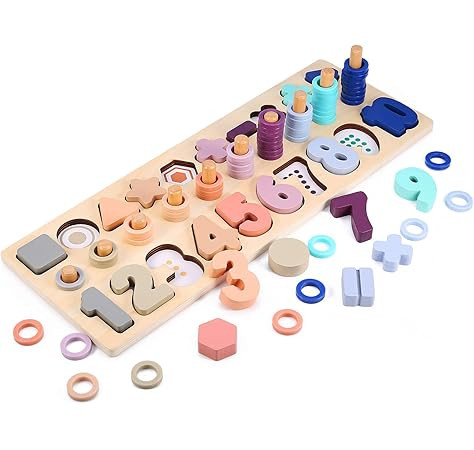 Kesletney Wooden Number Puzzles Counting Shape Stacker Montessori Toys for Toddlers - Count Sort ... | Amazon (US)