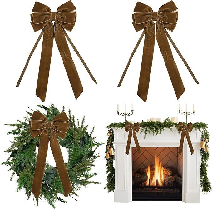 AIMUDI Brown Velvet Bows 6.5" x 15" Christmas Bow for Gift Wrapping Velvet Bows for Tree, Holiday... | Amazon (US)