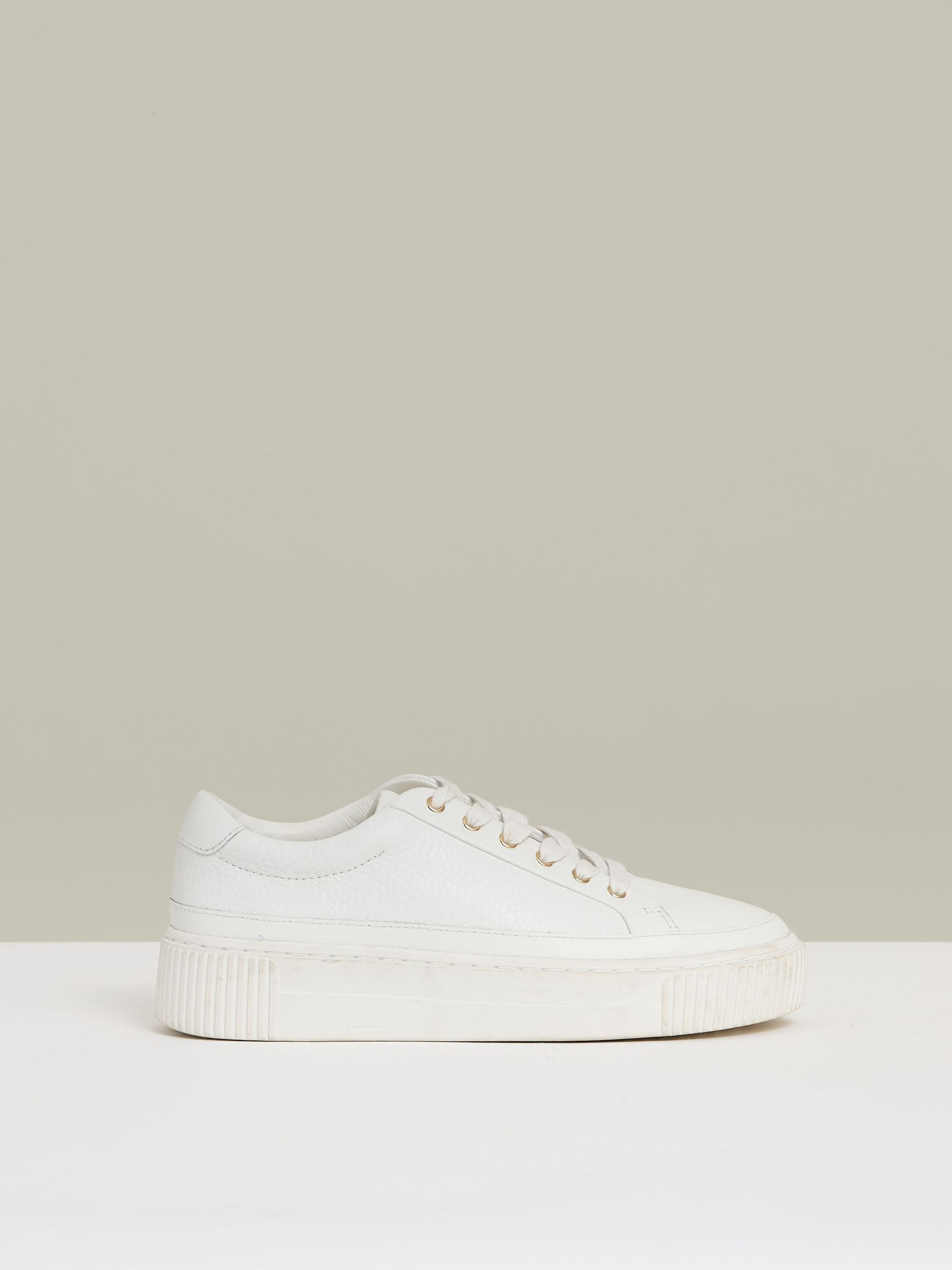 Grained Leather Platform Trainers in White | Reiss UK