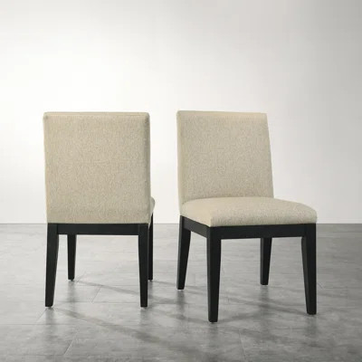 Of 2 Beige Dining Chairs - Stable Wood Legs, Cozy Fabric Seat Ideal For Extra Seating, Upholstery, Rubberwood Easy To Clean | Wayfair North America