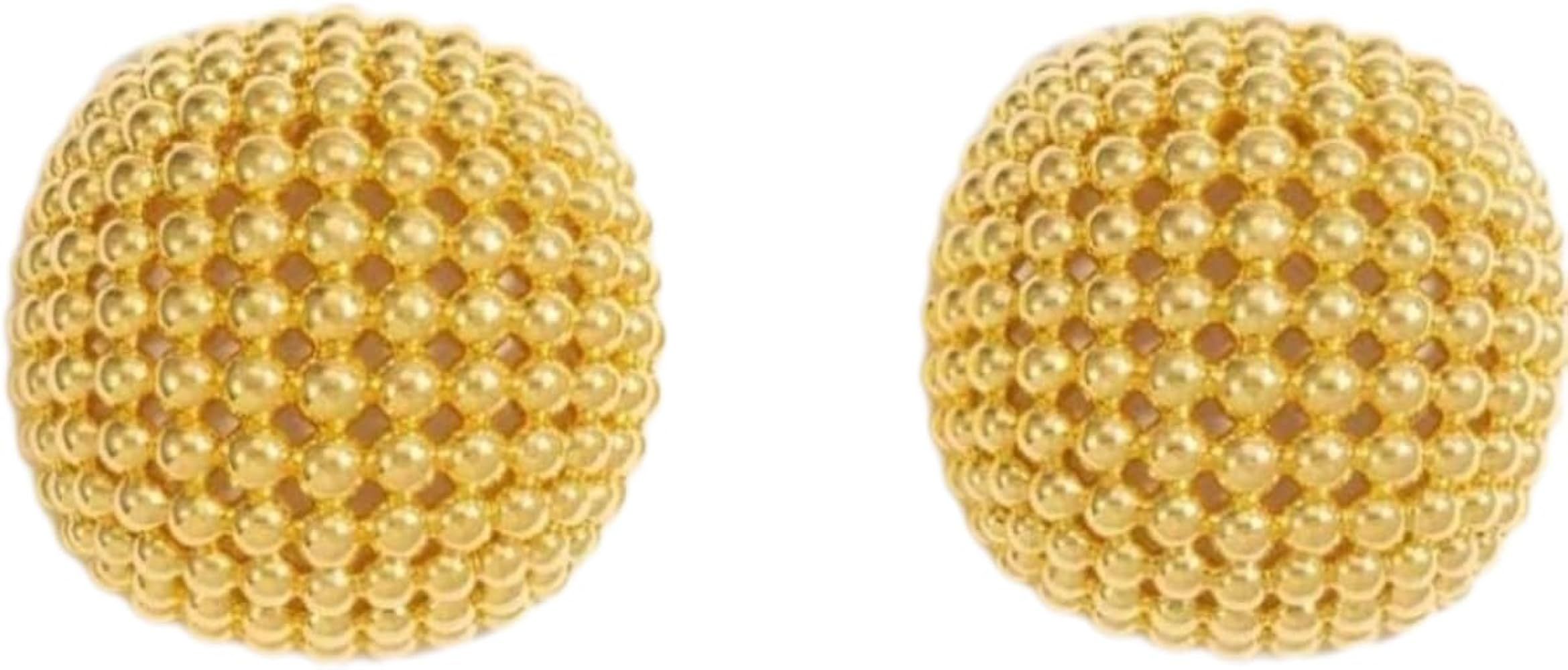 2 PCS Grunge Chunky Gold & Silver Hollow Ball Earrings for Punk Women | Amazon (US)
