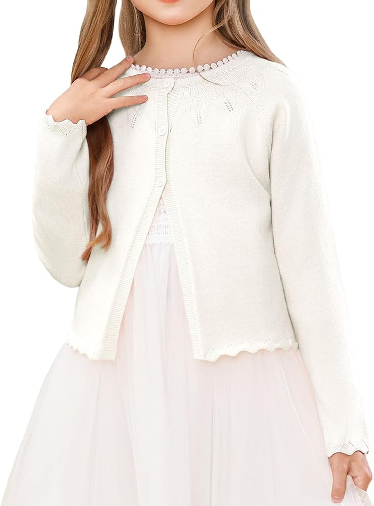 Girls Long Sleeve Knitted Bolero Cardigan Cropped Button Closure Kids Shrug Sweater 1-10 Years | Amazon (US)