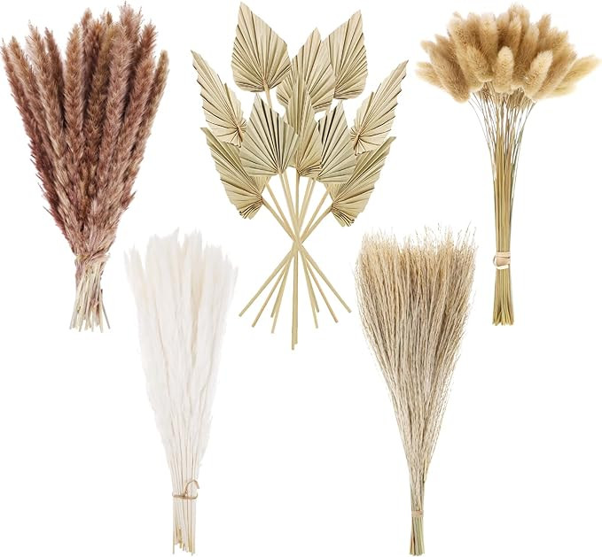 110 Pieces Dried Pampas Grass Decor Bulk, Dried Palm Spears Bunny Tails Pampas Reed Grass Dried P... | Amazon (US)