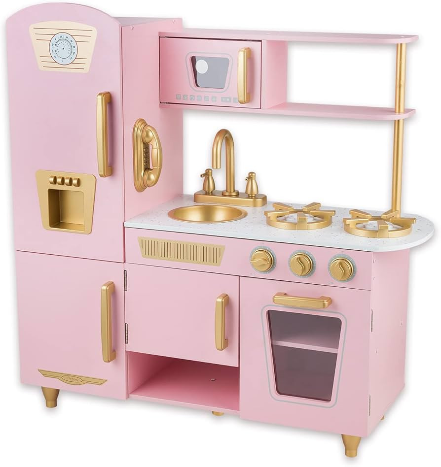 Kitchen Playset for Kids Ages 3-8, Wooden Pretend Play Kitchen, Including Telephone, Ice Maker, R... | Amazon (US)