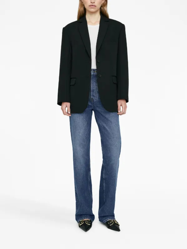 ANINE BING Quinn single-breasted Wool Blazer | Black | FARFETCH SK | Farfetch Global